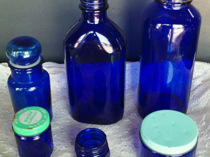 Antique Blue Glass Bottles And Jars