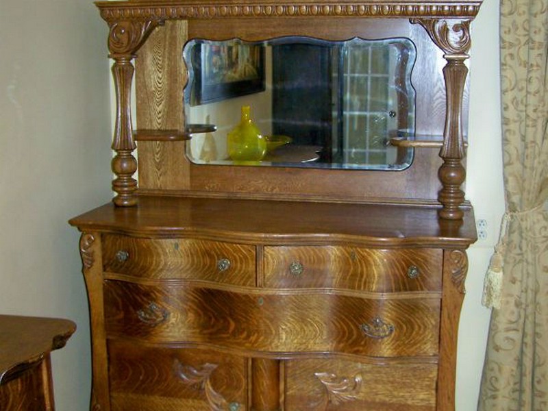 Antique Oak Sideboard Buffet With Mirror