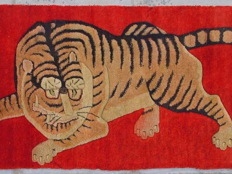 Antique Tibetan Tiger Rug