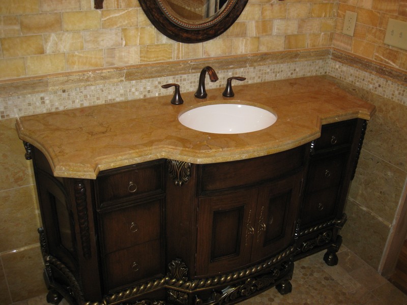 Bathroom Vanity With Brown Marble Top