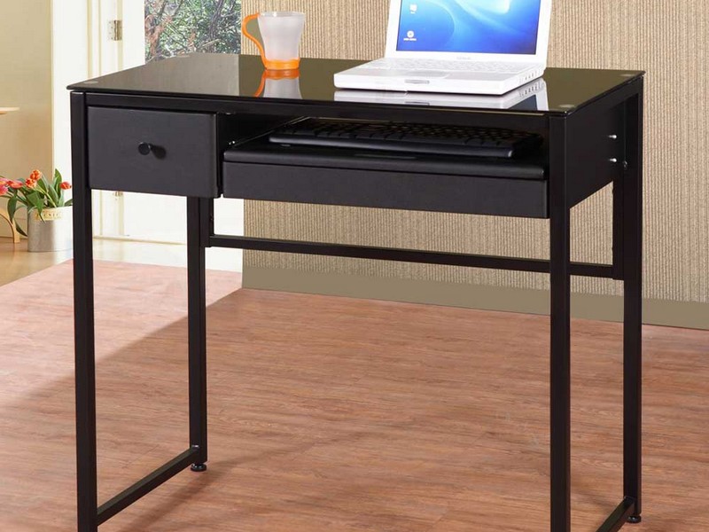 Black Glass Desk With Drawers