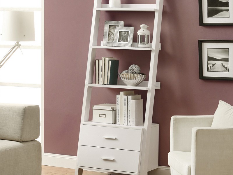 Black Ladder Bookcase With Drawers