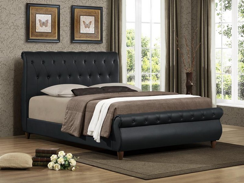 Black Leather Queen Headboard