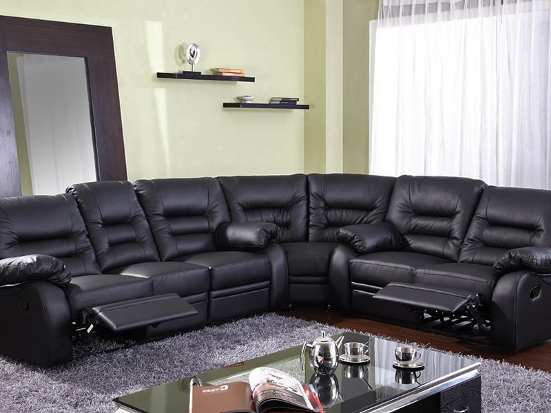 Black Leather Recliner Corner Sofa