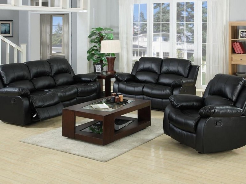 Black Leather Recliner Sofa Set
