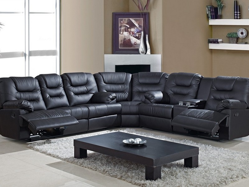 Black Leather Reclining Sectional Sofa