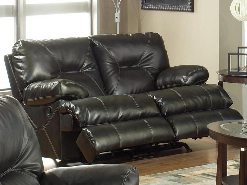 Black Leather Reclining Sofa With Cup Holders