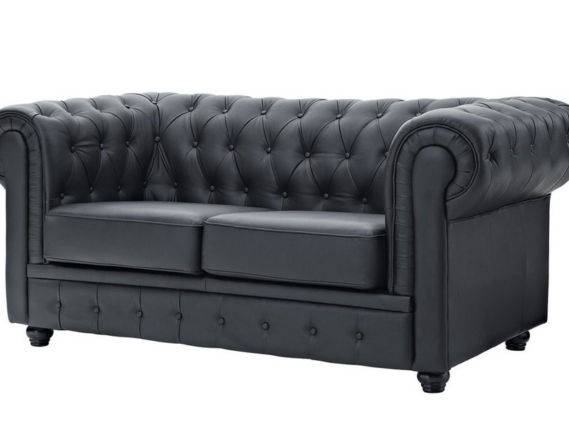 Black Leather Tufted Sofa