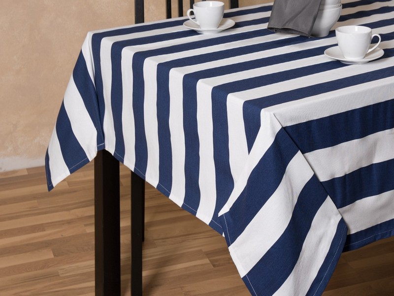 Blue And White Striped Tablecloth Round