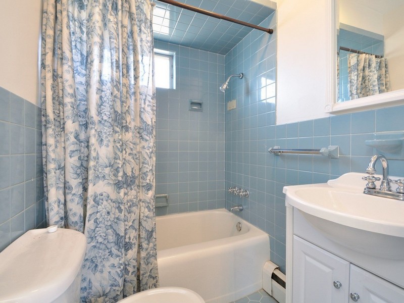 Blue Glass Subway Tile Bathroom