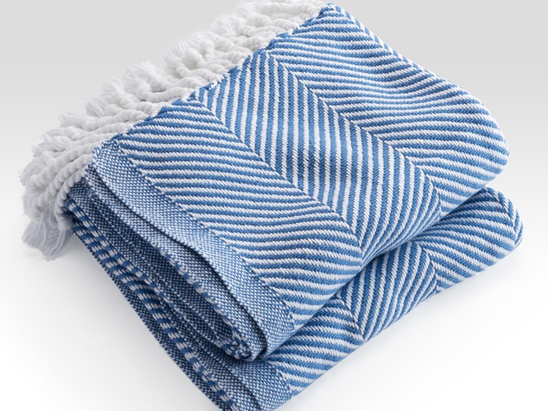 Blue Herringbone Throw Blanket