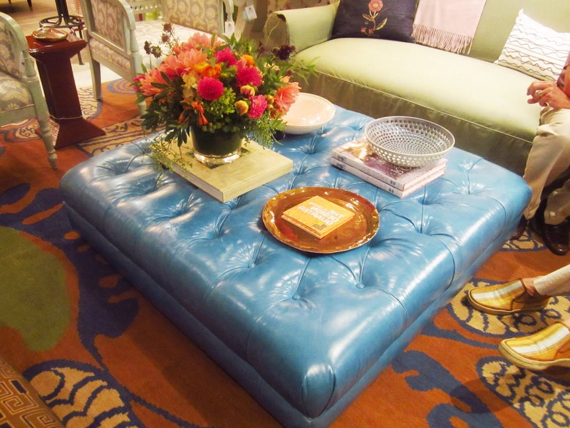 Blue Leather Ottoman Coffee Table