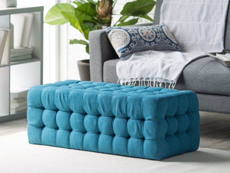 Blue Tufted Ottoman Coffee Table