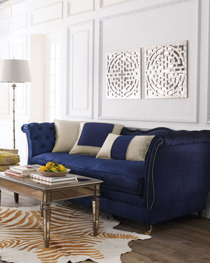 Blue Velvet Tufted Couch