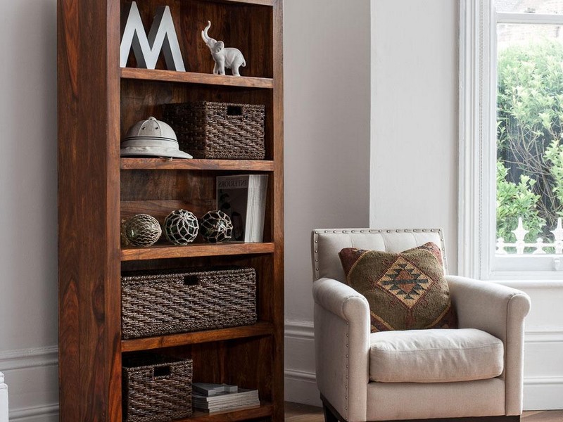 Bookcase With Wicker Baskets