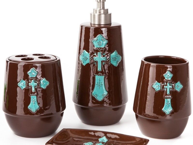 Brown And Turquoise Bathroom Accessories