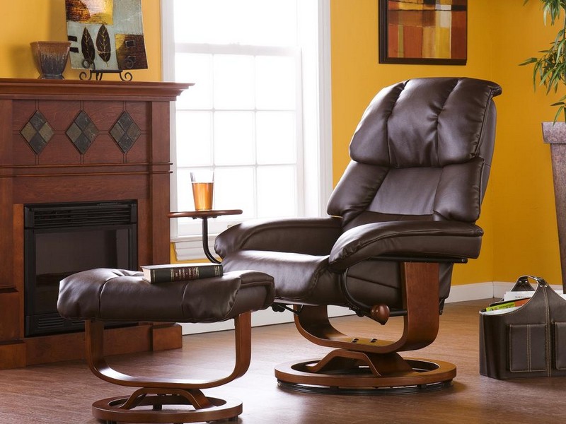 Brown Leather Chair And Ottoman Set