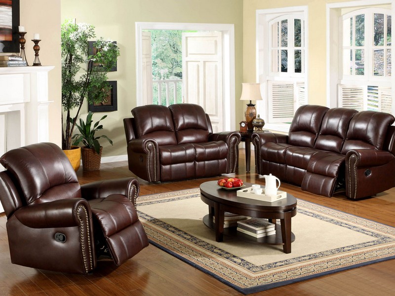 Brown Leather Recliner Sofa Set