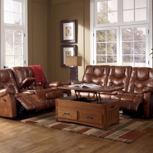 Brown Leather Reclining Sofa