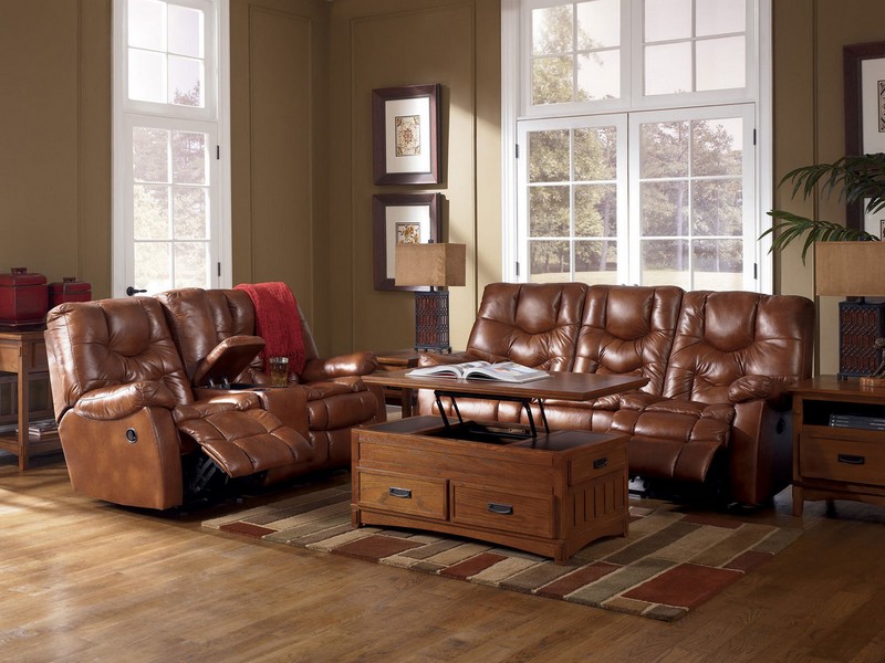 Brown Leather Reclining Sofa