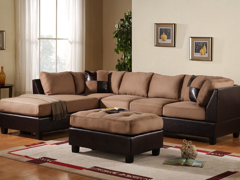 Brown Leather Sectional With Ottoman