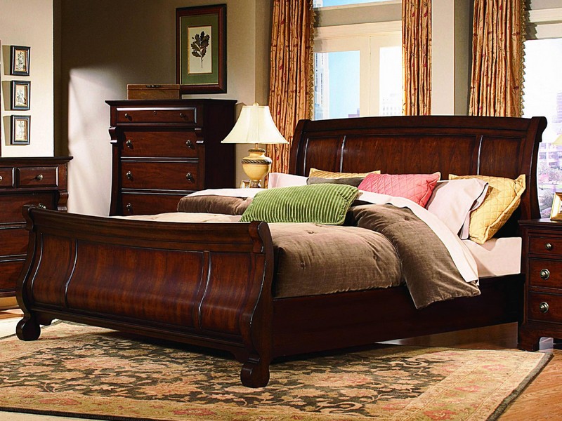 Brown Leather Sleigh Bed King Size