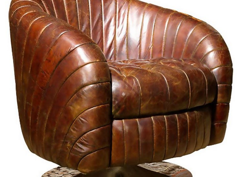 Brown Leather Swivel Chair With Footstool