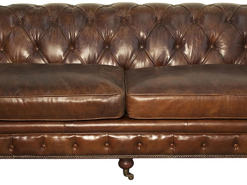 Brown Leather Tufted Sofa