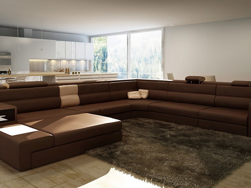 Brown Suede L Shaped Couch