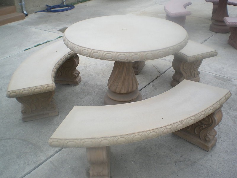 Concrete Round Table And Benches Outdoor