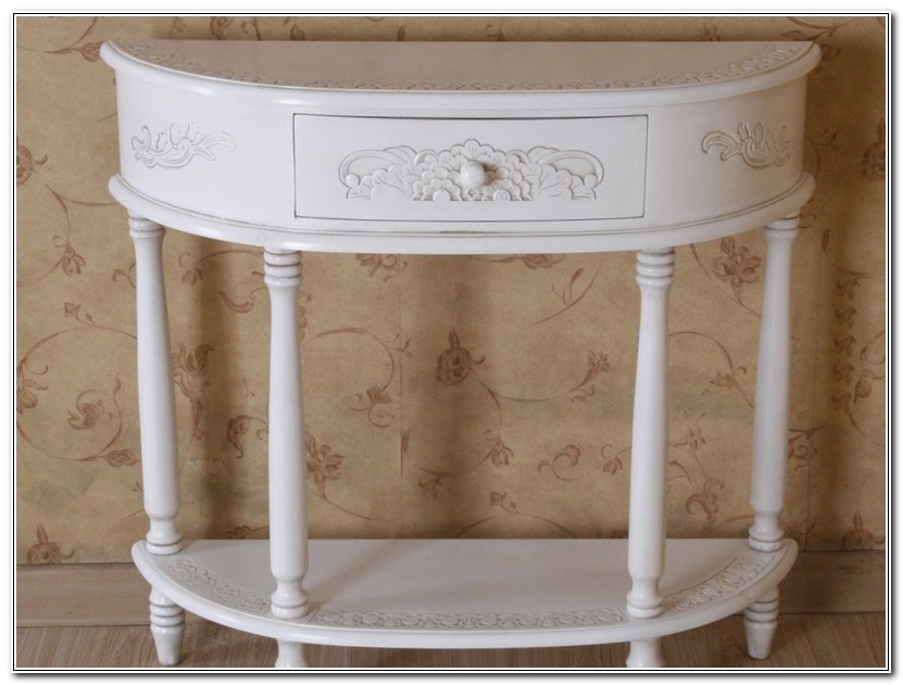 Curved Console Table In Distressed Wood Finish