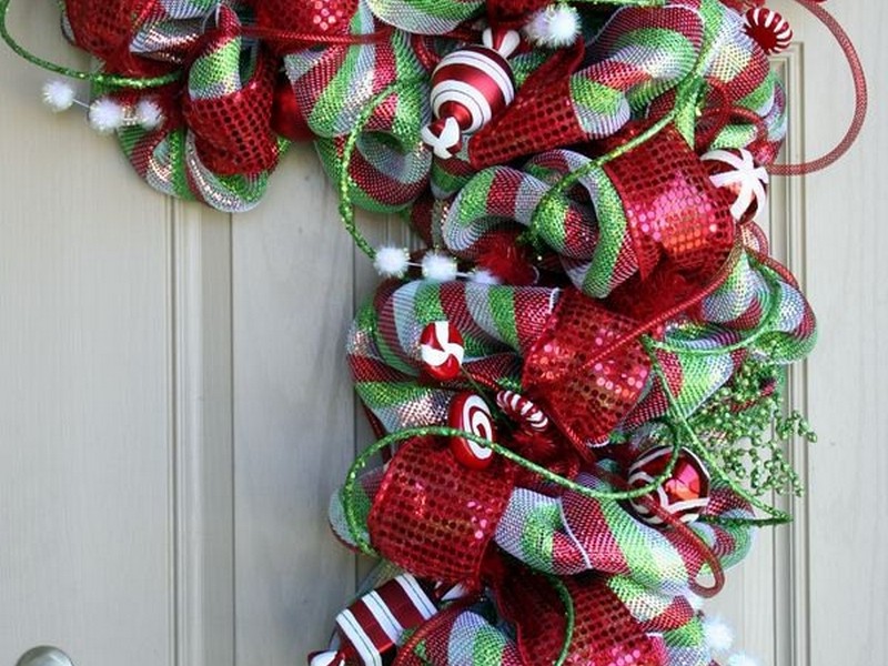 Deco Mesh Candy Cane Wreaths