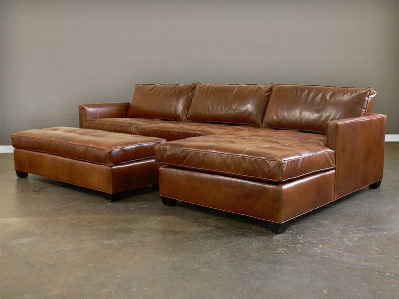 Distressed Leather Sectional With Chaise