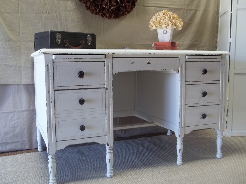 Distressed White Desk