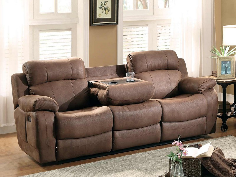Double Reclining Sofa With Center Drop Down Cup Holders
