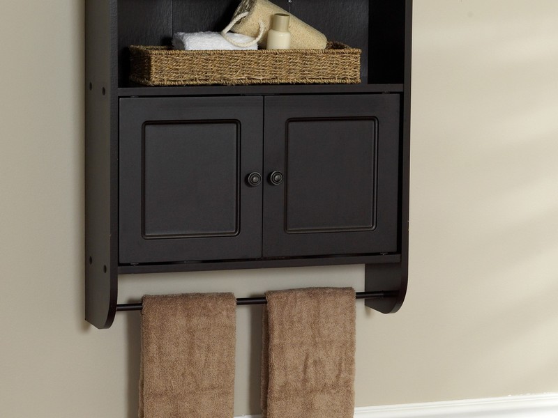 Espresso Bathroom Wall Cabinet With Towel Bar