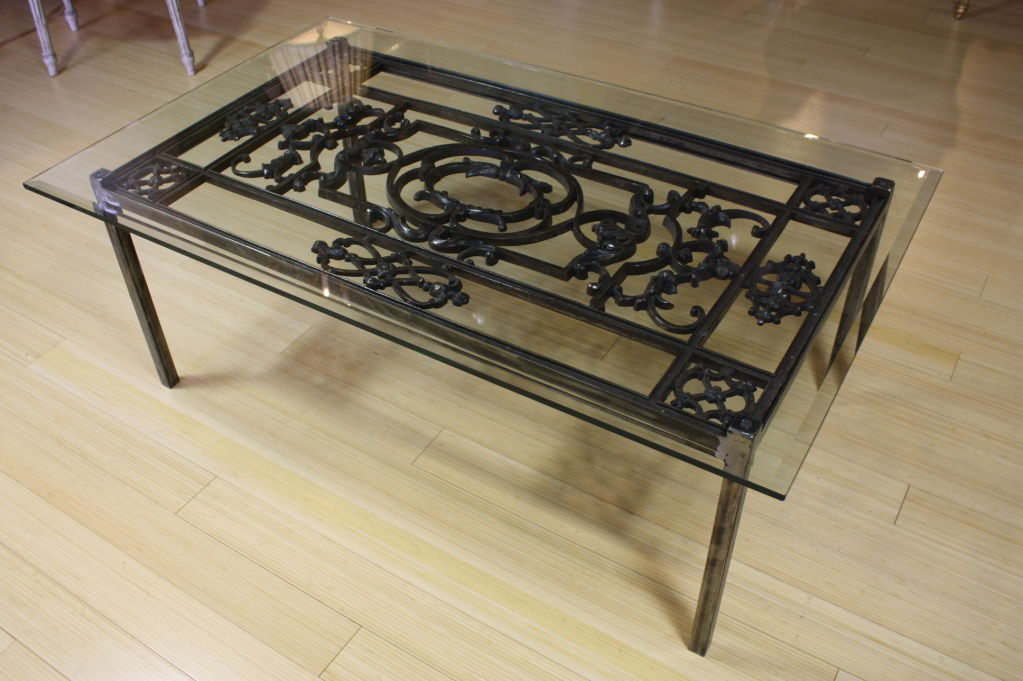 Glass And Wrought Iron Coffee Table