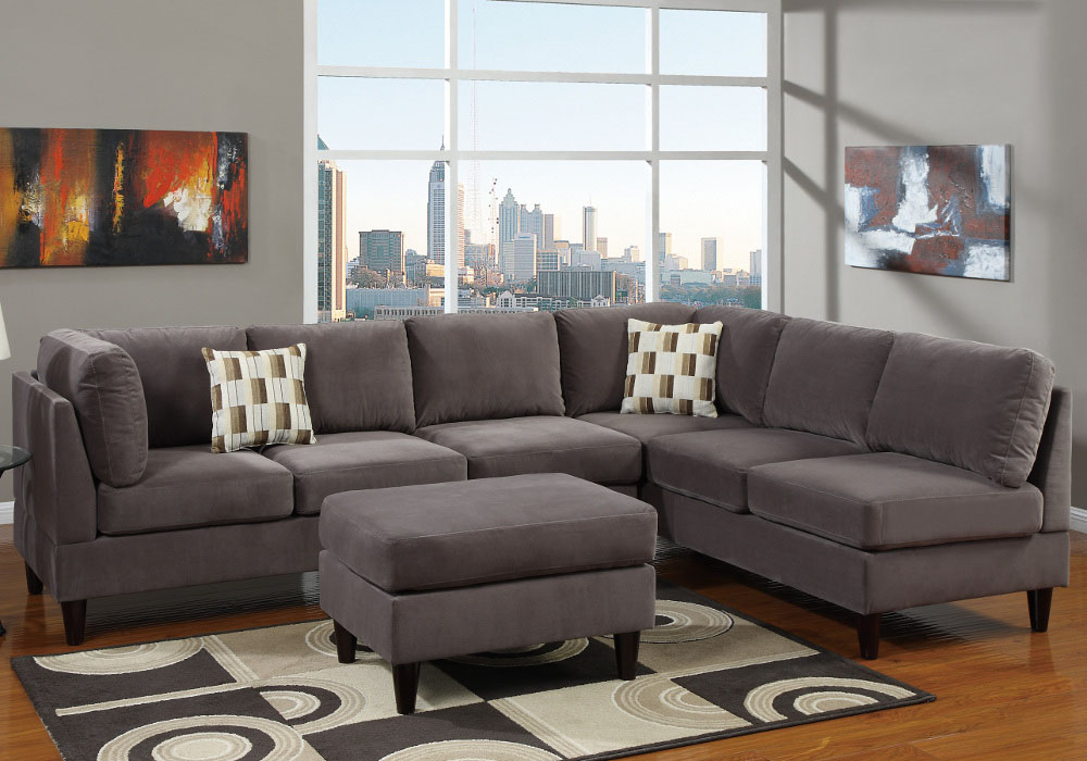 Gray Microfiber Sectional Sofa