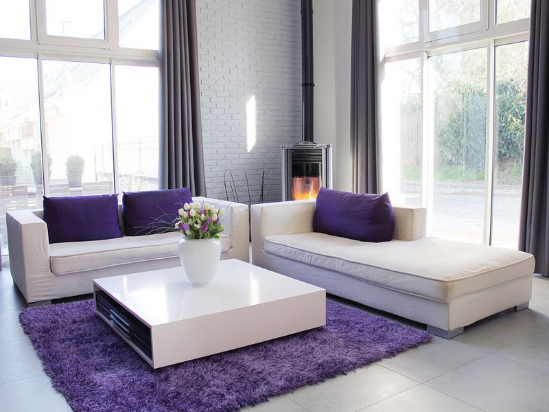 Grey Couch Purple Pillows