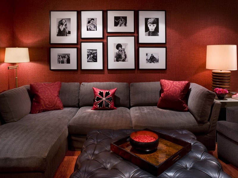 Grey Couch Red Pillows