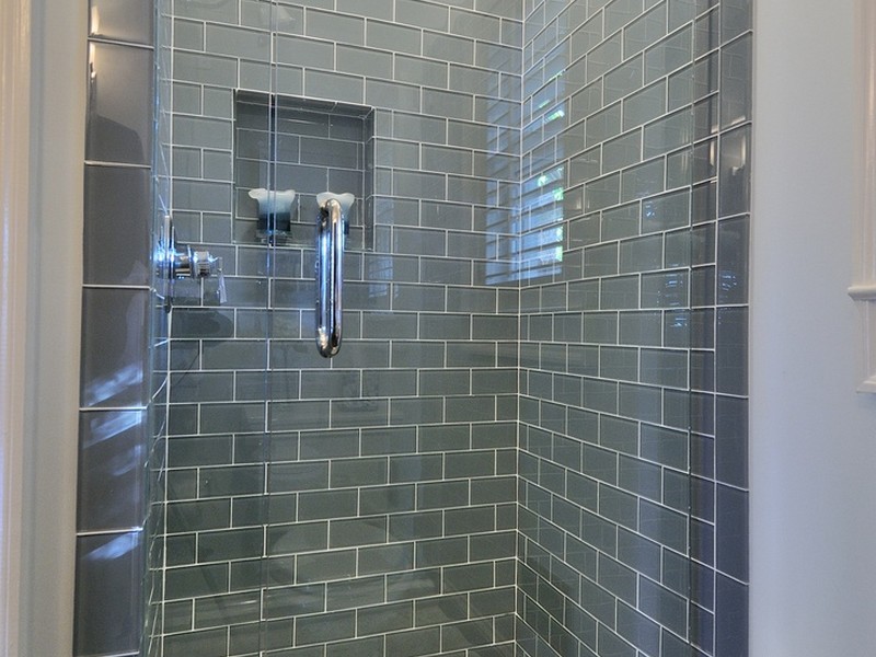 Grey Glass Subway Tile Bathroom