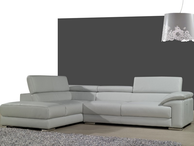 Grey Leather Chaise Sofa