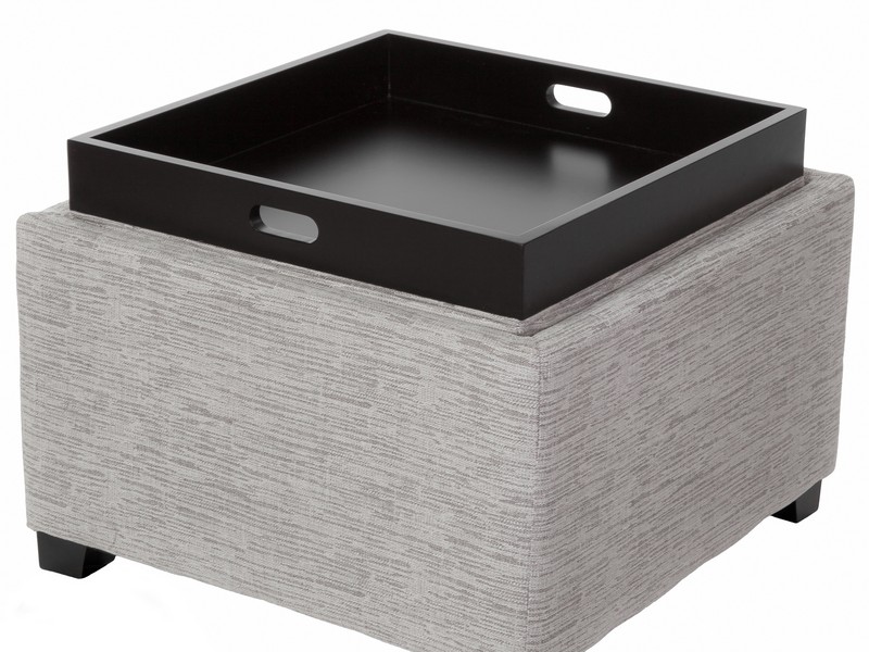 Grey Storage Ottoman With Tray