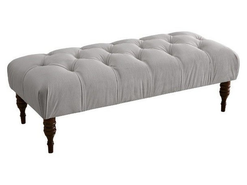 Grey Velvet Tufted Ottoman