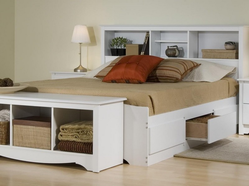King Size Platform Bed With Storage And Bookcase Headboard