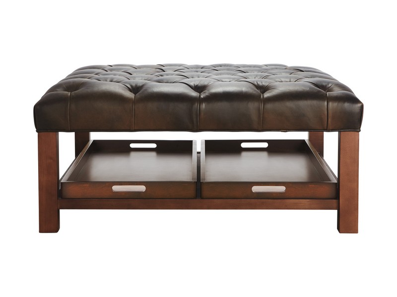 Large Tufted Leather Ottoman