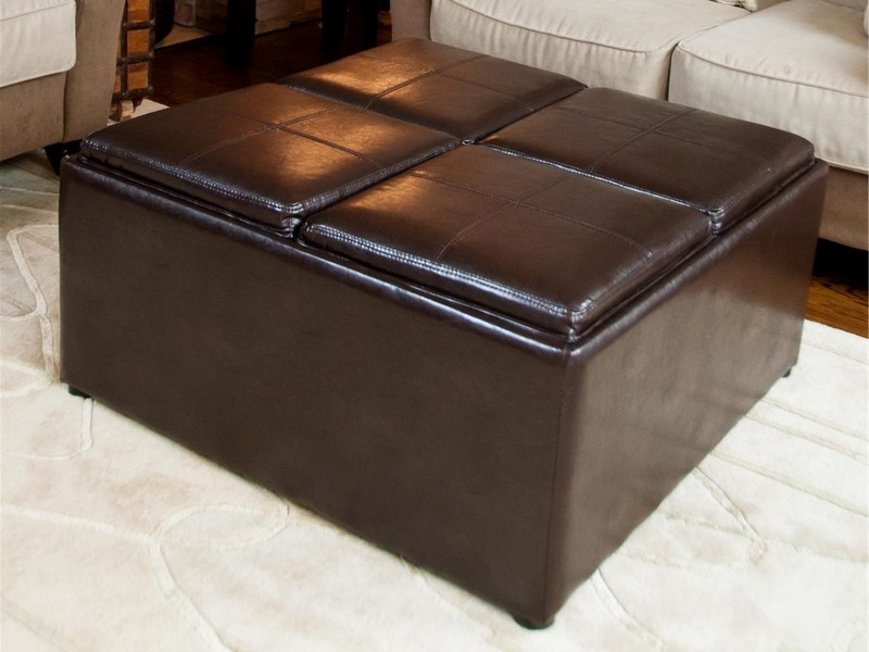 Leather Coffee Table With Storage And Trays