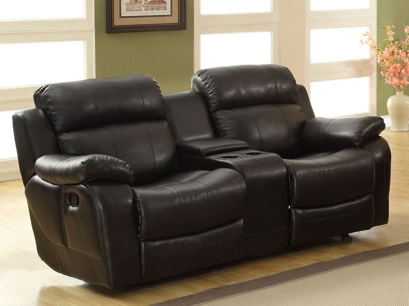 Leather Reclining Loveseat With Center Console