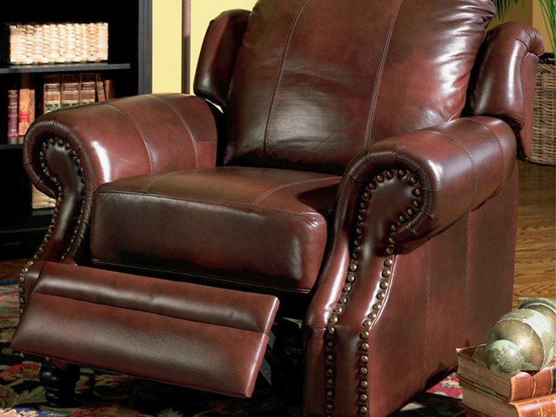 Leather Reclining Sofa With Nailhead Trim
