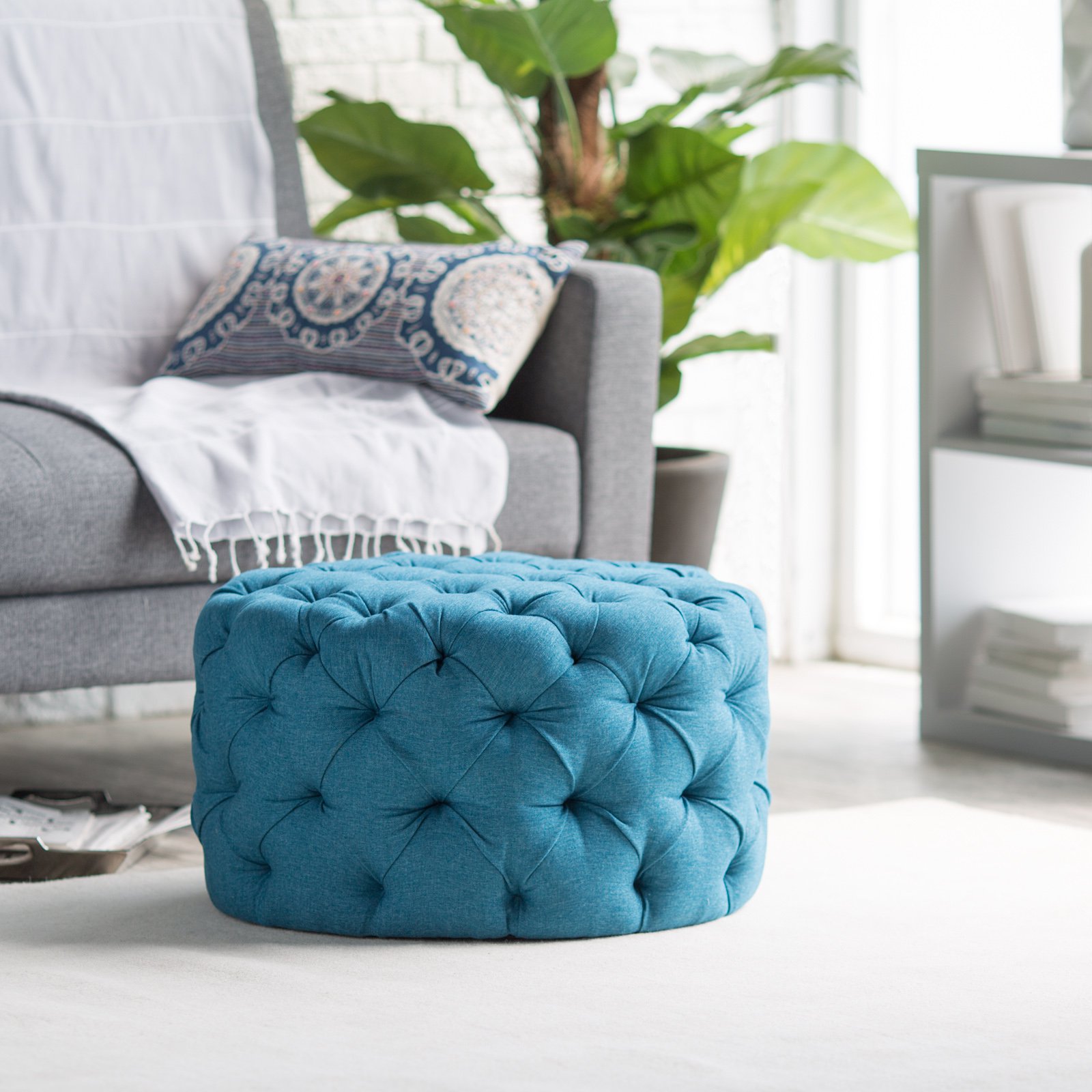 Light Blue Tufted Ottoman